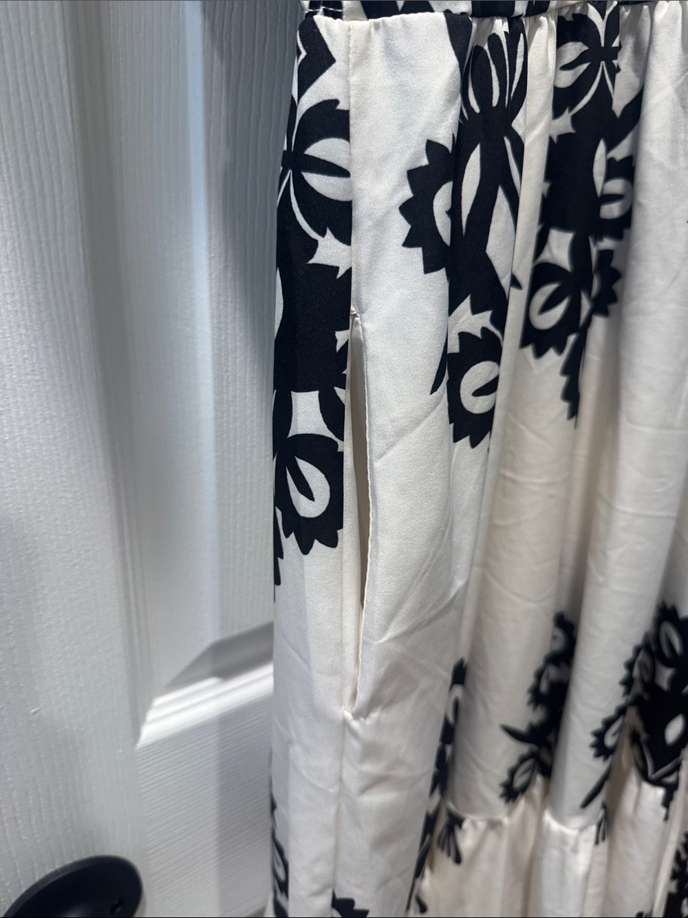 White and Black Embroidered Bohemian Neck Maxi Dress - Picture 3 of 8